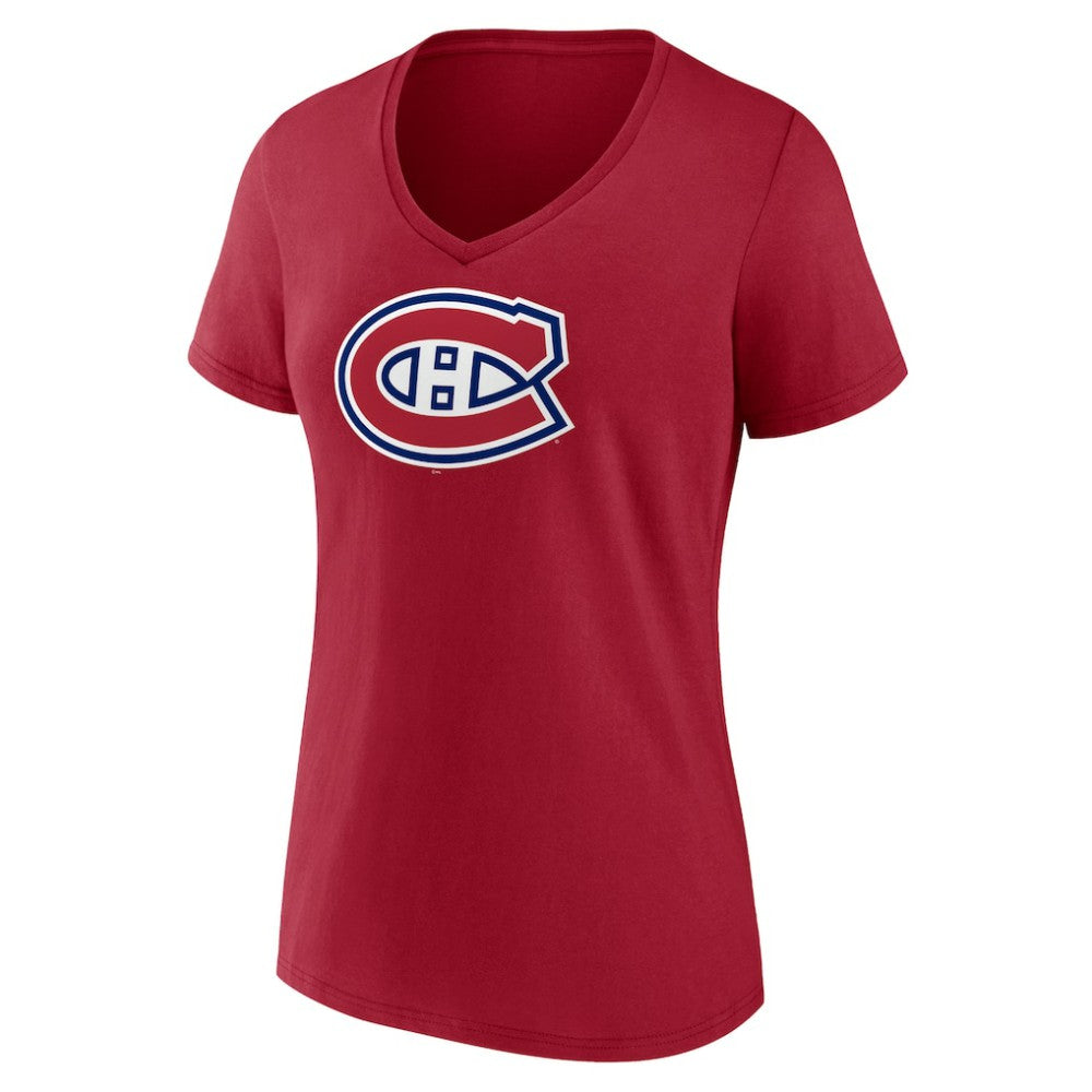 NHL Montreal Canadiens Women's Primary Logo V-Neck T-Shirt - Red
