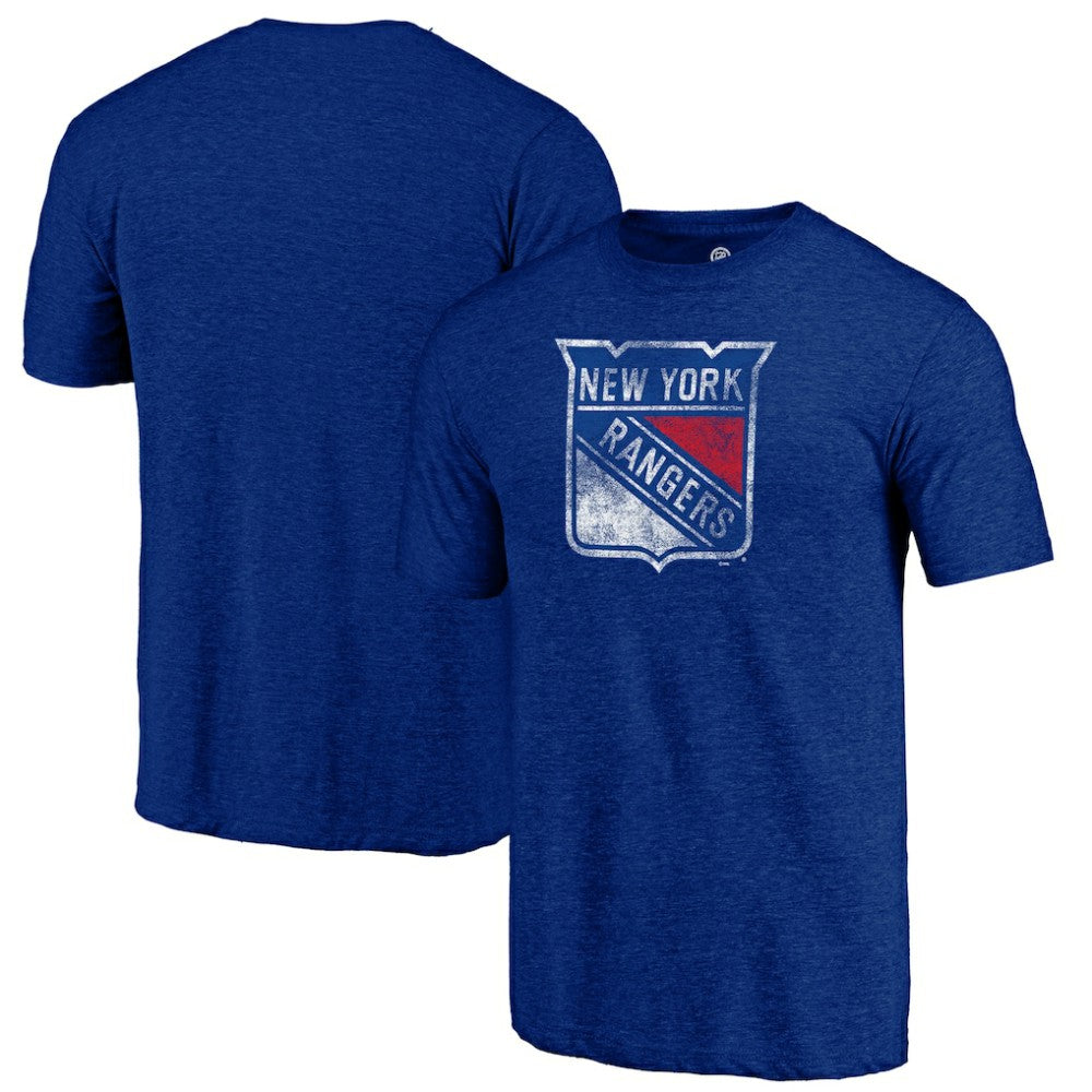 NHL New York Rangers Distressed Logo Tri-Blend T-Shirt - Blue
