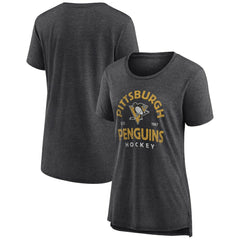 NHL Pittsburgh Penguins Women's Vintage Arch Tri-Blend T-Shirt - Gray