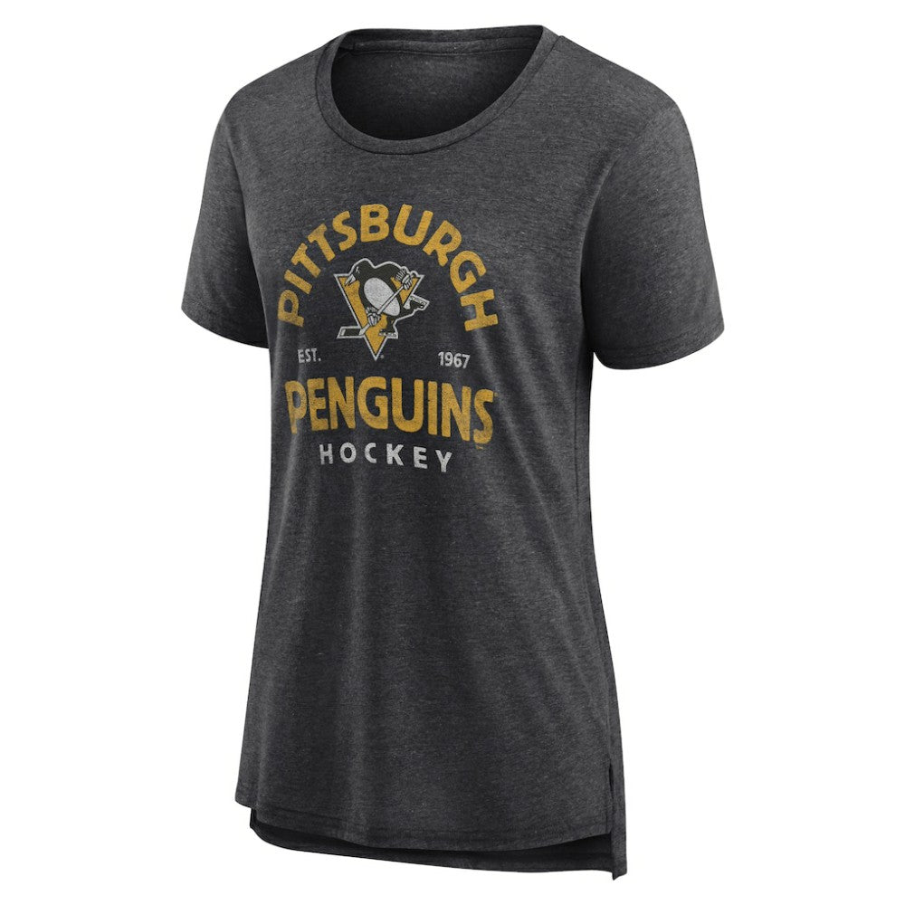 NHL Pittsburgh Penguins Women's Vintage Arch Tri-Blend T-Shirt - Gray
