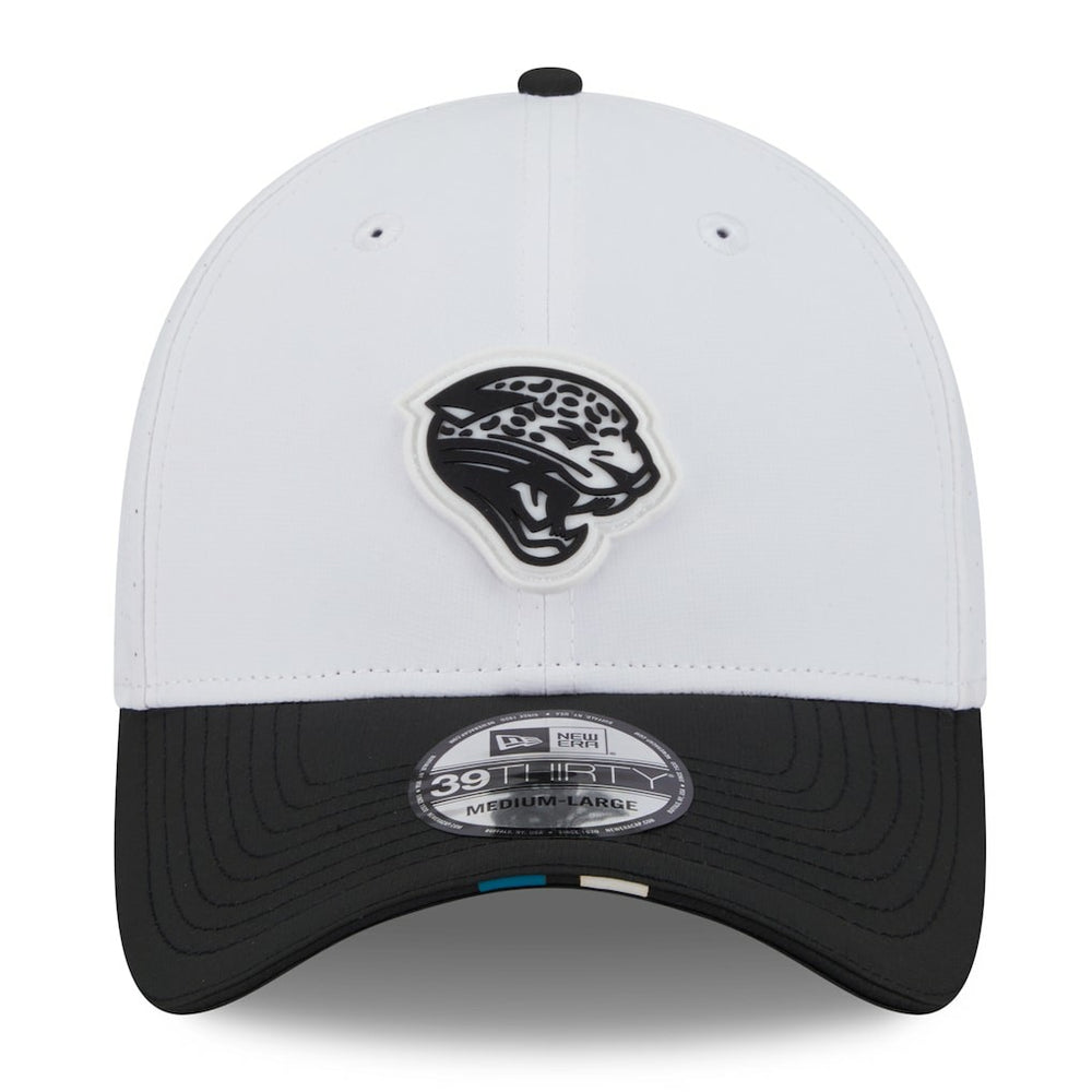 Jacksonville Jaguars New Era 2025 NFL Training Camp Throwback Logo 39THIRTY Flex Hat White/Black