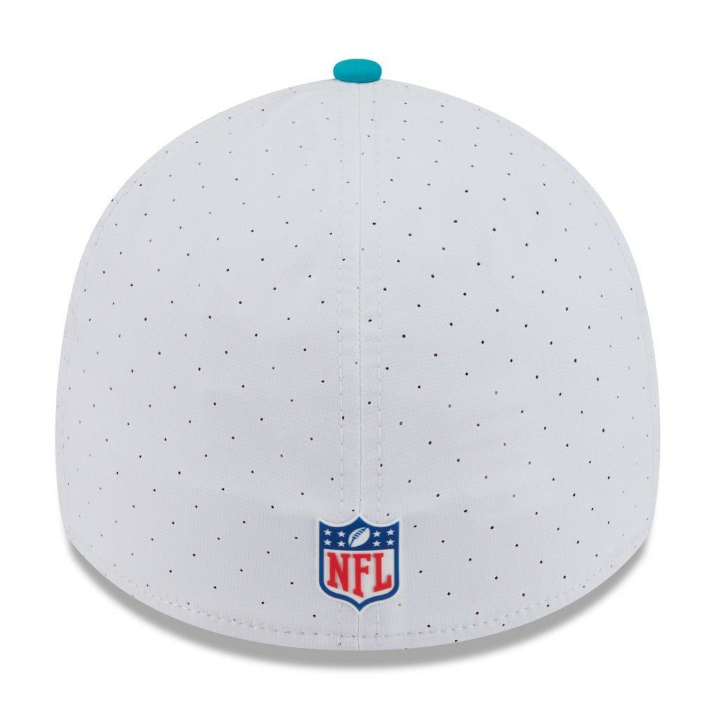 Miami Dolphins New Era 2025 NFL Training Camp 39THIRTY Flex Hat White/Aqua