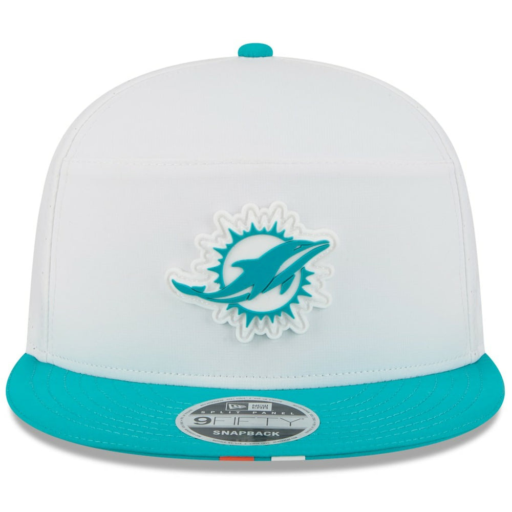 Miami Dolphins New Era 2025 NFL Training Camp Split Panel 9FIFTY Snapback Hat White/Aqua
