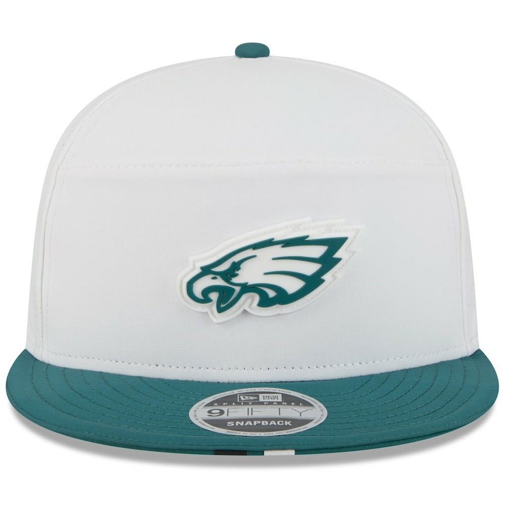 Philadelphia Eagles New Era 2025 NFL Training Camp Split Panel 9FIFTY Snapback Hat White/Midnight Green