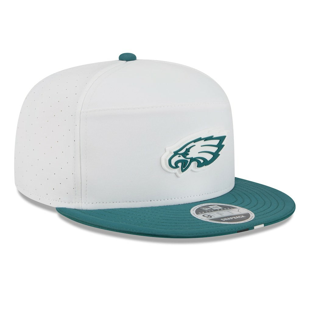 Philadelphia Eagles New Era 2025 NFL Training Camp Split Panel 9FIFTY Snapback Hat White/Midnight Green