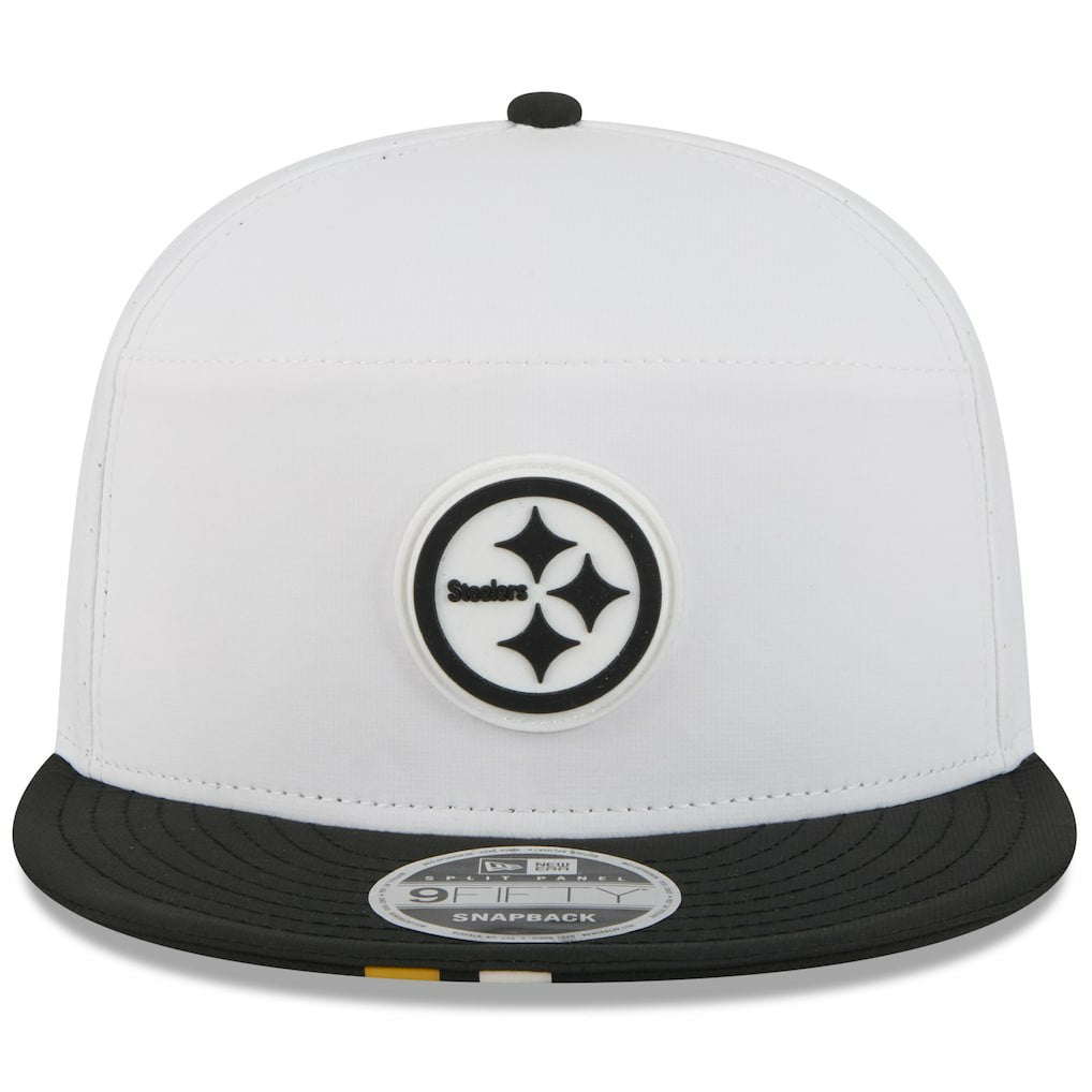 Pittsburgh Steelers New Era 2025 NFL Training Camp Split Panel 9FIFTY Snapback Hat White/Black