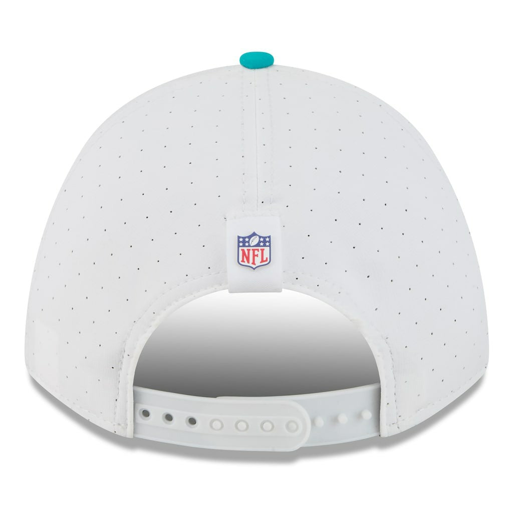 Miami Dolphins New Era 2025 NFL Training Camp A-Frame 9FORTY Adjustable Hat White/Aqua