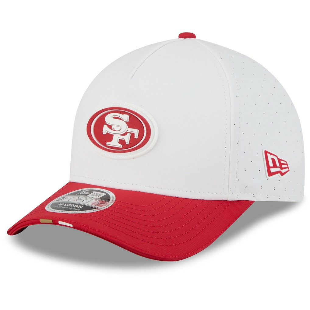 San Francisco 49ers New Era 2025 NFL Training Camp A-Frame 9FORTY Adjustable Hat White/Scarlet