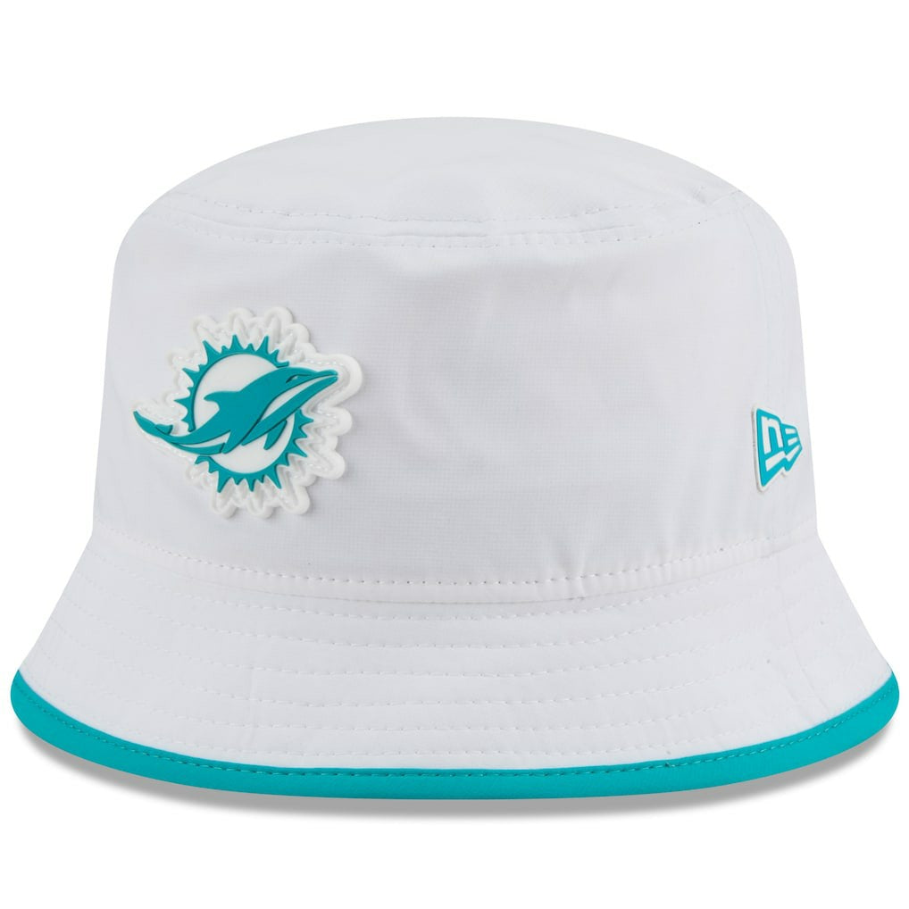 Miami Dolphins New Era 2025 NFL Training Camp Stretch Bucket Hat White