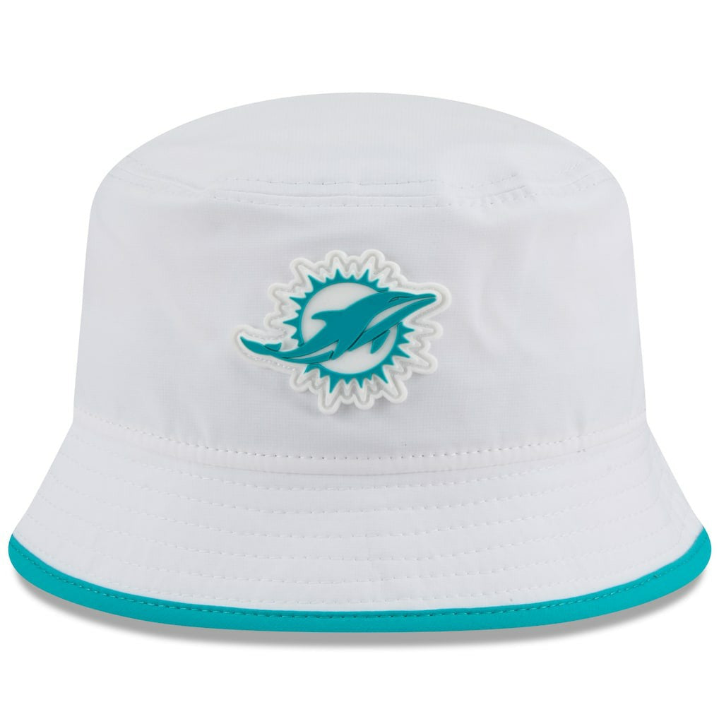 Miami Dolphins New Era 2025 NFL Training Camp Stretch Bucket Hat White