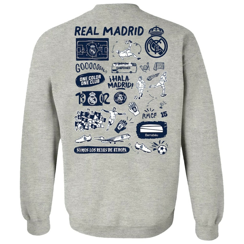 Real Madrid Vive La Fete Women's Impressions Artwork Pullover Sweatshirt Gray