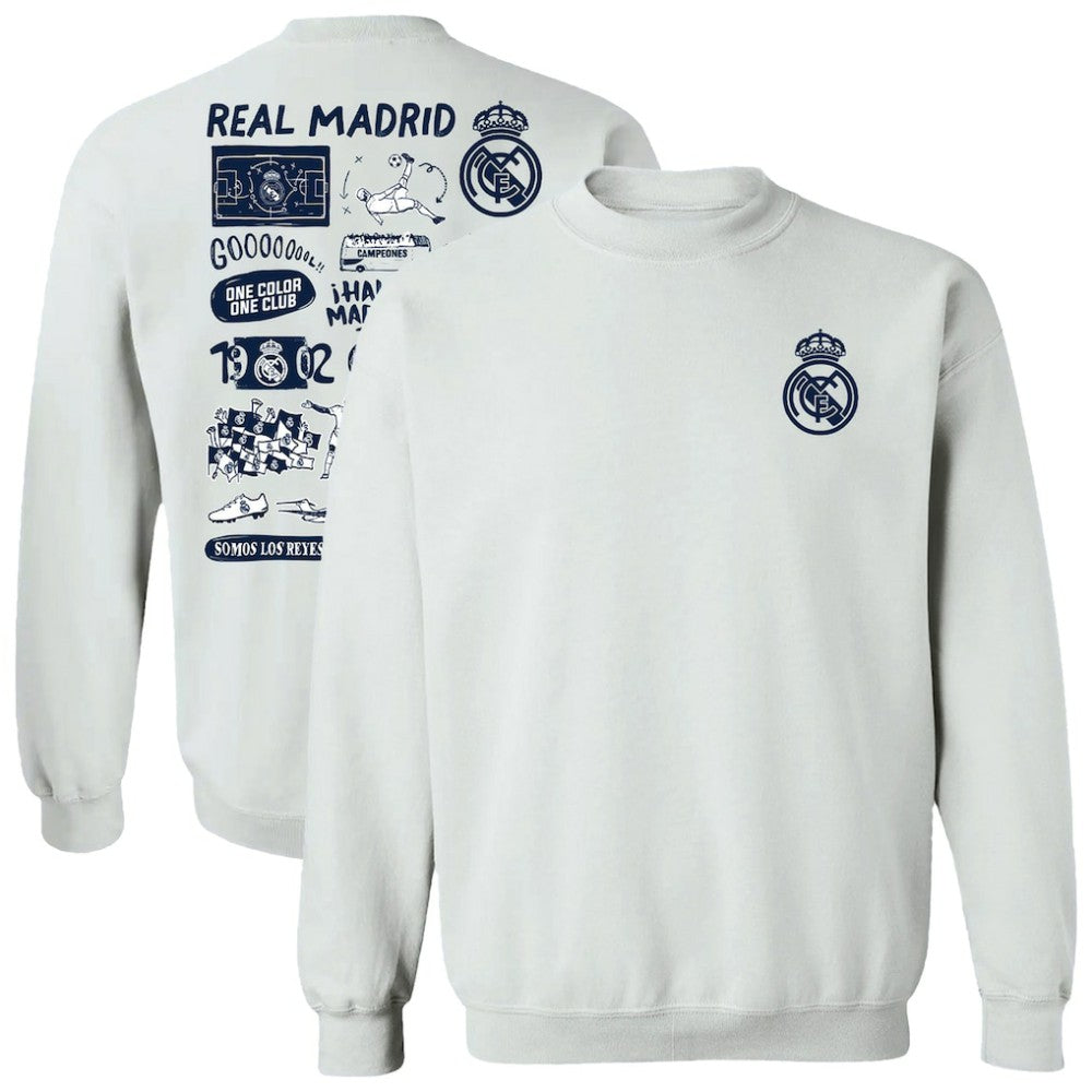 Real Madrid Vive La Fete Women's Impressions Artwork Pullover Sweatshirt White