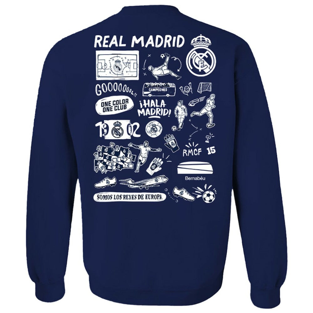 Real Madrid Vive La Fete Women's Impressions Artwork Pullover Sweatshirt Navy
