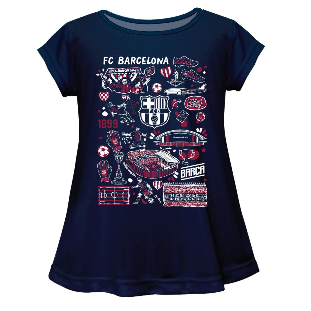 Barcelona Vive La Fete Girls Youth Impressions Artwork A-Line Top Navy shop