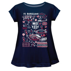 Barcelona Vive La Fete Girls Youth Impressions Artwork A-Line Top Navy shop