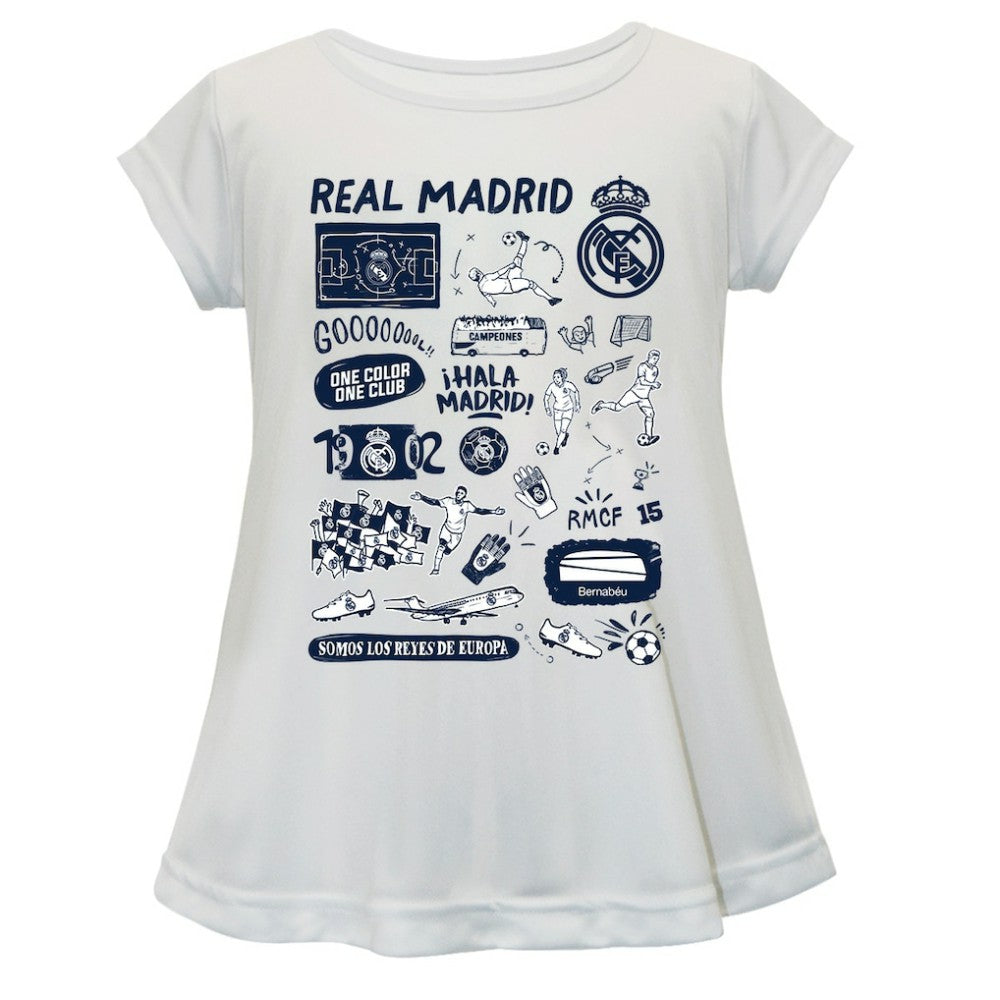 Real Madrid Vive La Fete Girls Youth Impressions Artwork A-Line Top White sale