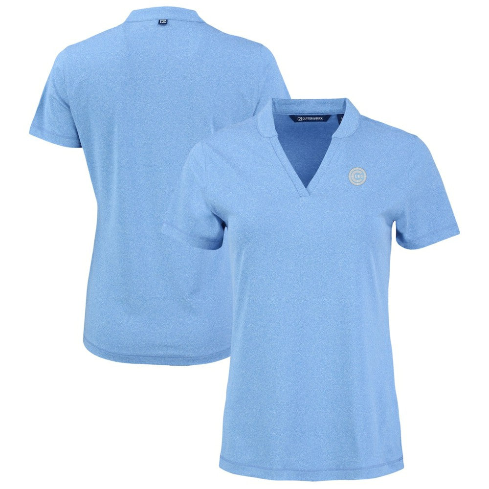 Chicago Cubs Cutter & Buck Forge Heathered Stretch Blade Top - Heather Powder Blue Tops