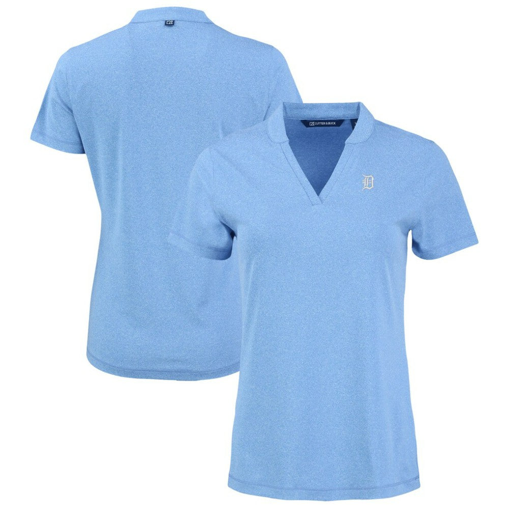 Detroit Tigers Cutter & Buck Forge Heathered Stretch Blade Top - Heather Powder Blue Tops