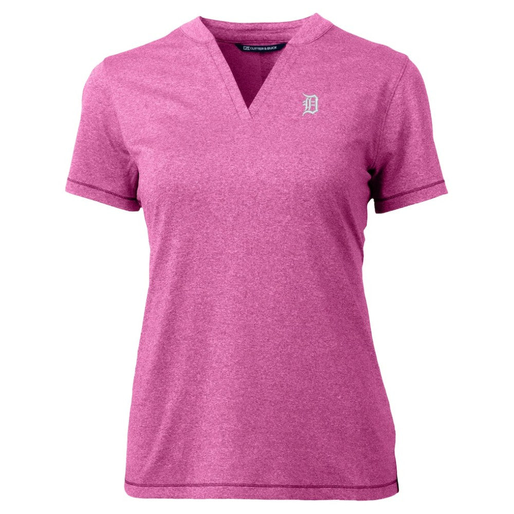 Detroit Tigers Cutter & Buck Forge Heathered Stretch Blade Top - Light Pink Tops