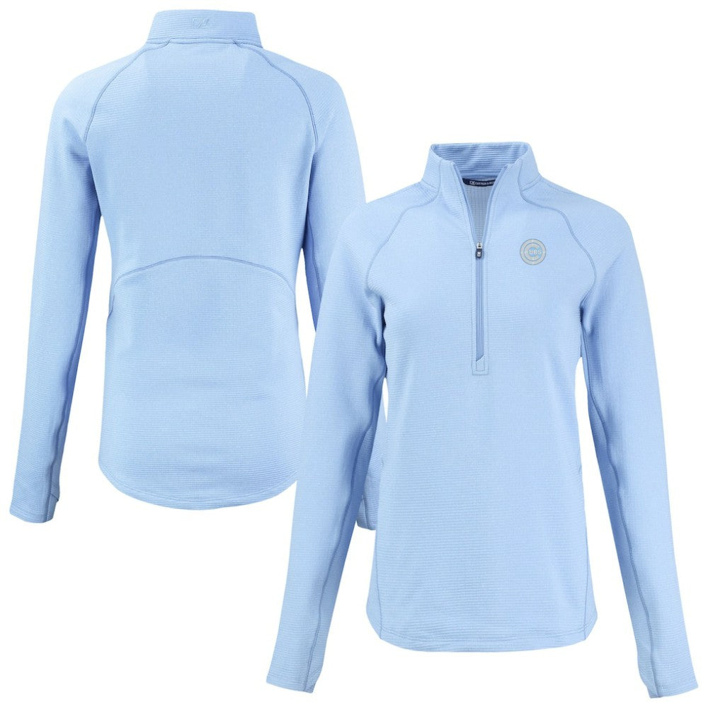 Chicago Cubs Cutter & Buck Women's Peshastin Eco Fleece Recycled Half-Zip Jacket - Heather Powder Blue Jackets