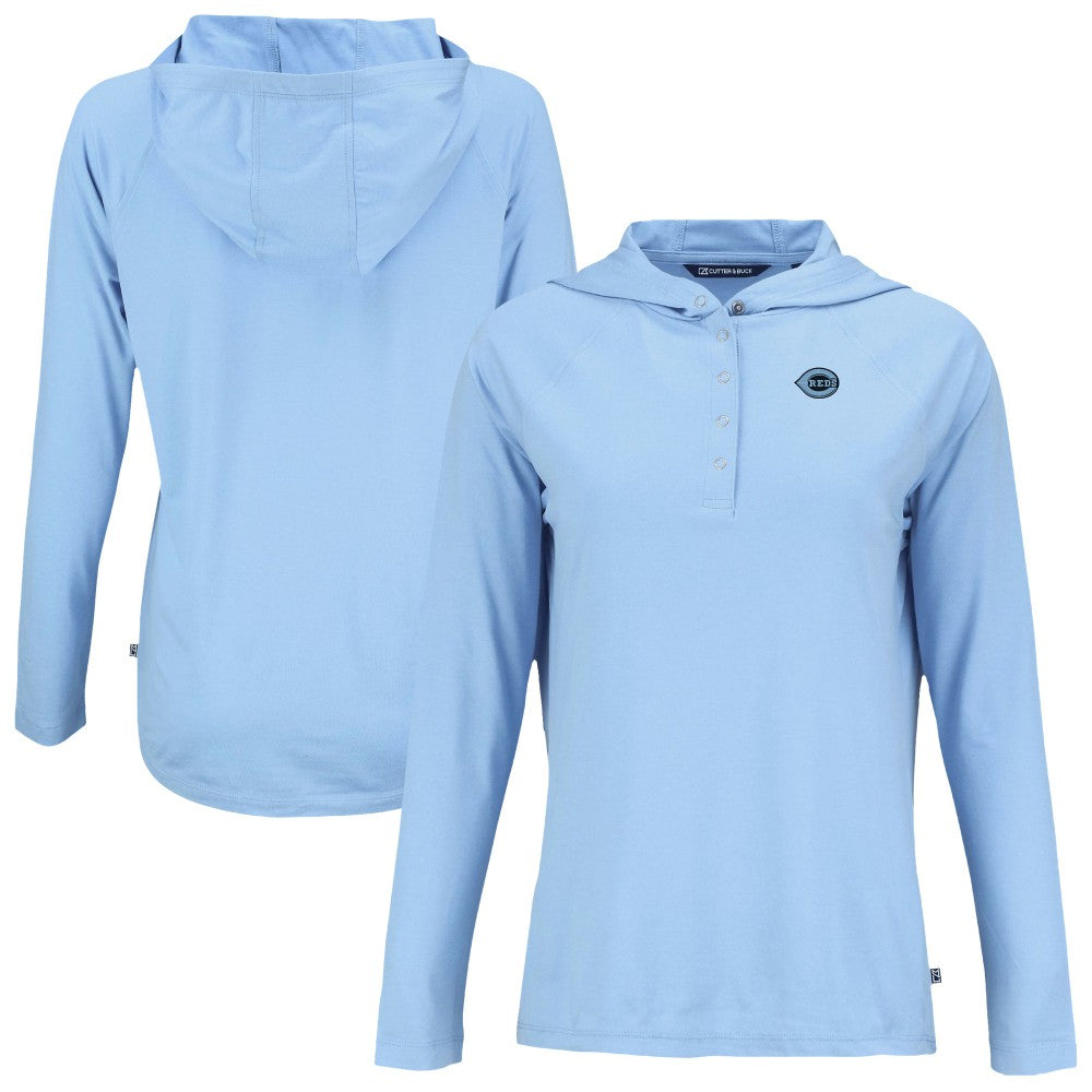 Cincinnati Reds Cutter & Buck Women's Coastline Epic Comfort Eco Recycled Long Sleeve Hoodie T-Shirt - Powder Blue Hoodies