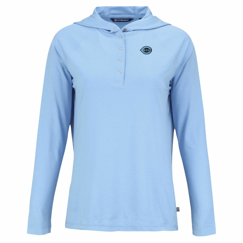 Cincinnati Reds Cutter & Buck Women's Coastline Epic Comfort Eco Recycled Long Sleeve Hoodie T-Shirt - Powder Blue Hoodies