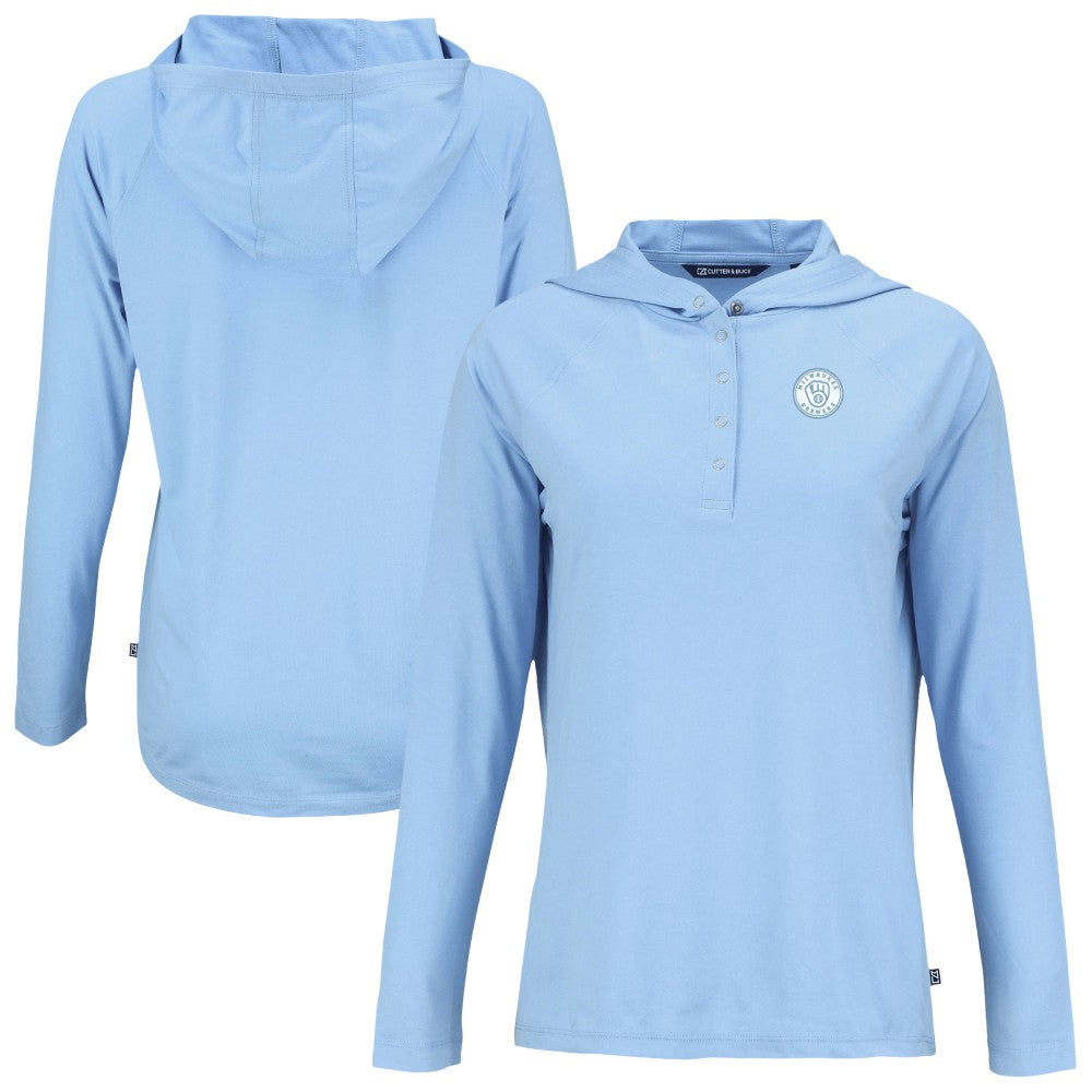 Milwaukee Brewers Cutter & Buck Women's Coastline Epic Comfort Eco Recycled Long Sleeve Hoodie T-Shirt - Powder Blue Hoodies