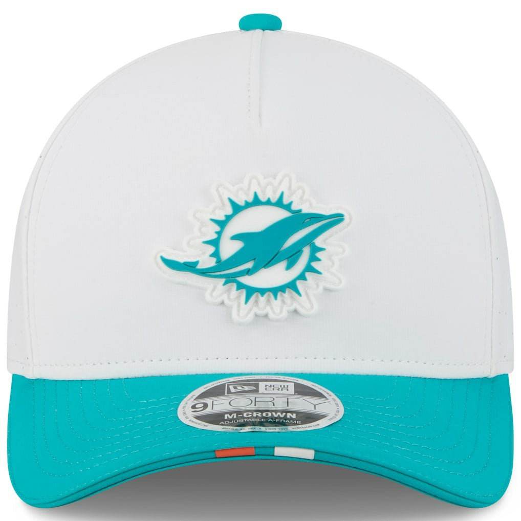 Miami Dolphins New Era Youth 2025 NFL Training Camp A-Frame 9FORTY Adjustable Hat White/Aqua