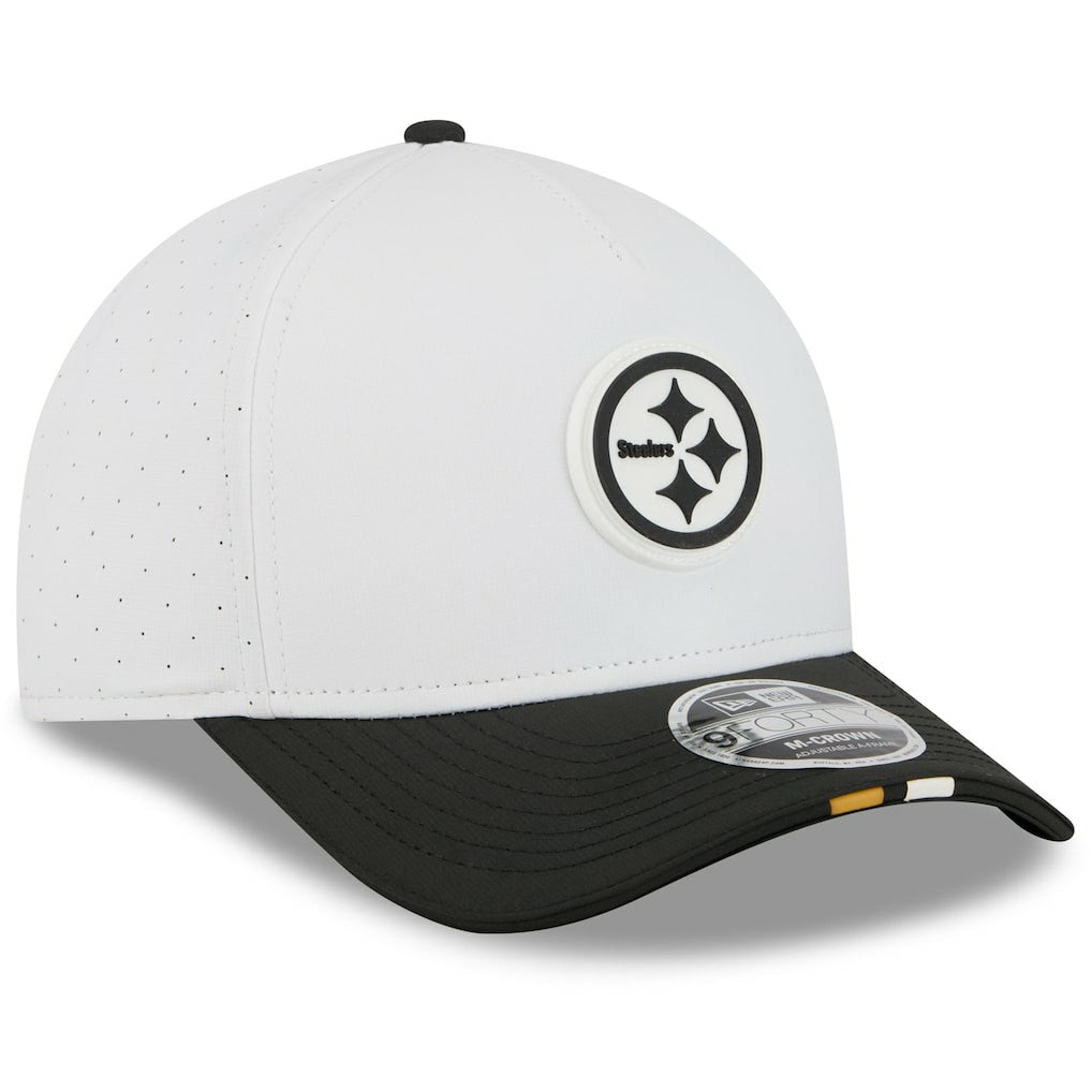 Pittsburgh Steelers New Era Youth 2025 NFL Training Camp A-Frame 9FORTY Adjustable Hat White/Black
