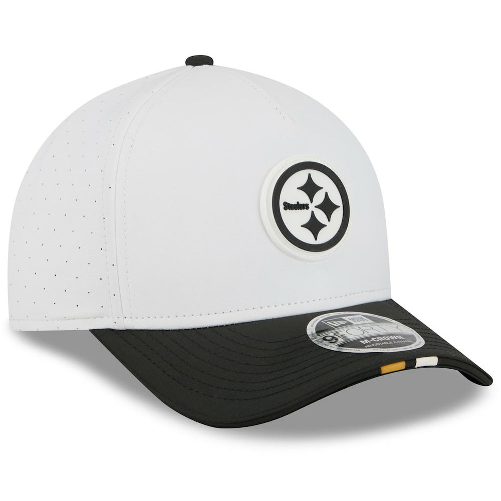 Pittsburgh Steelers New Era Youth 2025 NFL Training Camp A-Frame 9FORTY Adjustable Hat White/Black