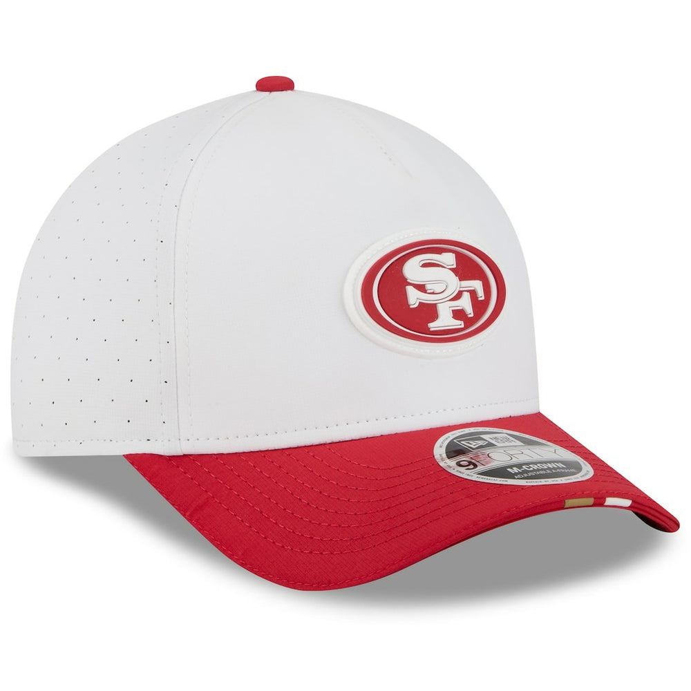 San Francisco 49ers New Era Youth 2025 NFL Training Camp A-Frame 9FORTY Adjustable Hat White/Scarlet
