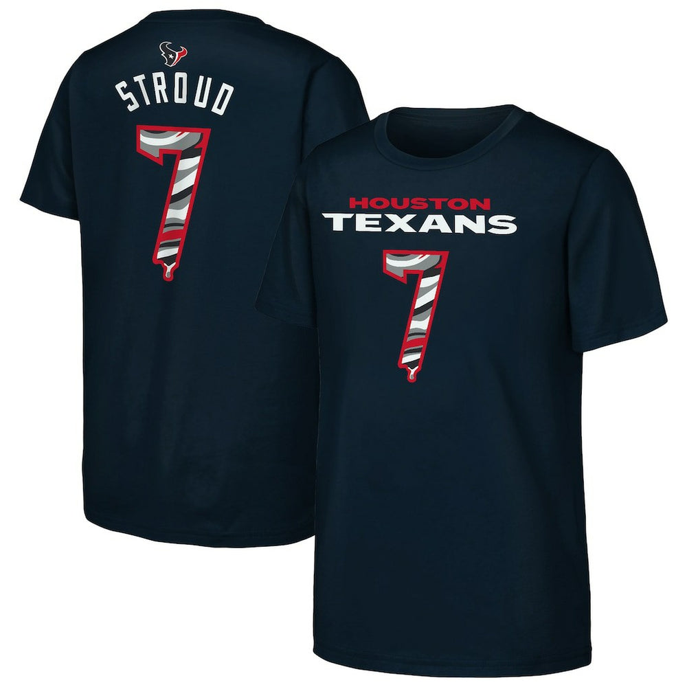 C.J. Stroud Houston Texans Outerstuff Youth Mainliner Drip Player Name & Number T-Shirt Navy