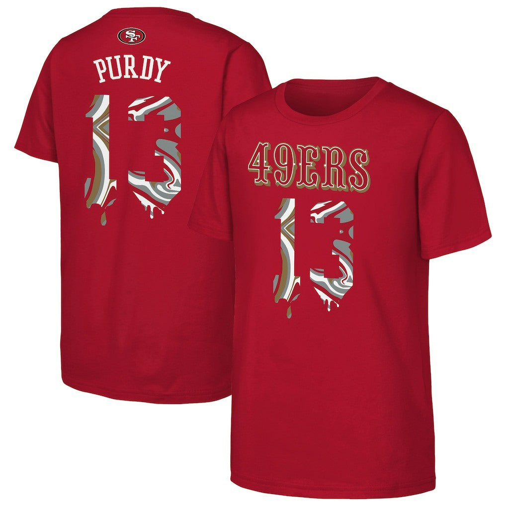 Brock Purdy San Francisco 49ers Outerstuff Youth Mainliner Drip Player Name & Number T-Shirt Scarlet