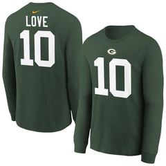Jordan Love Green Bay Packers Youth Player Name & Number Long Sleeve T-Shirt Green