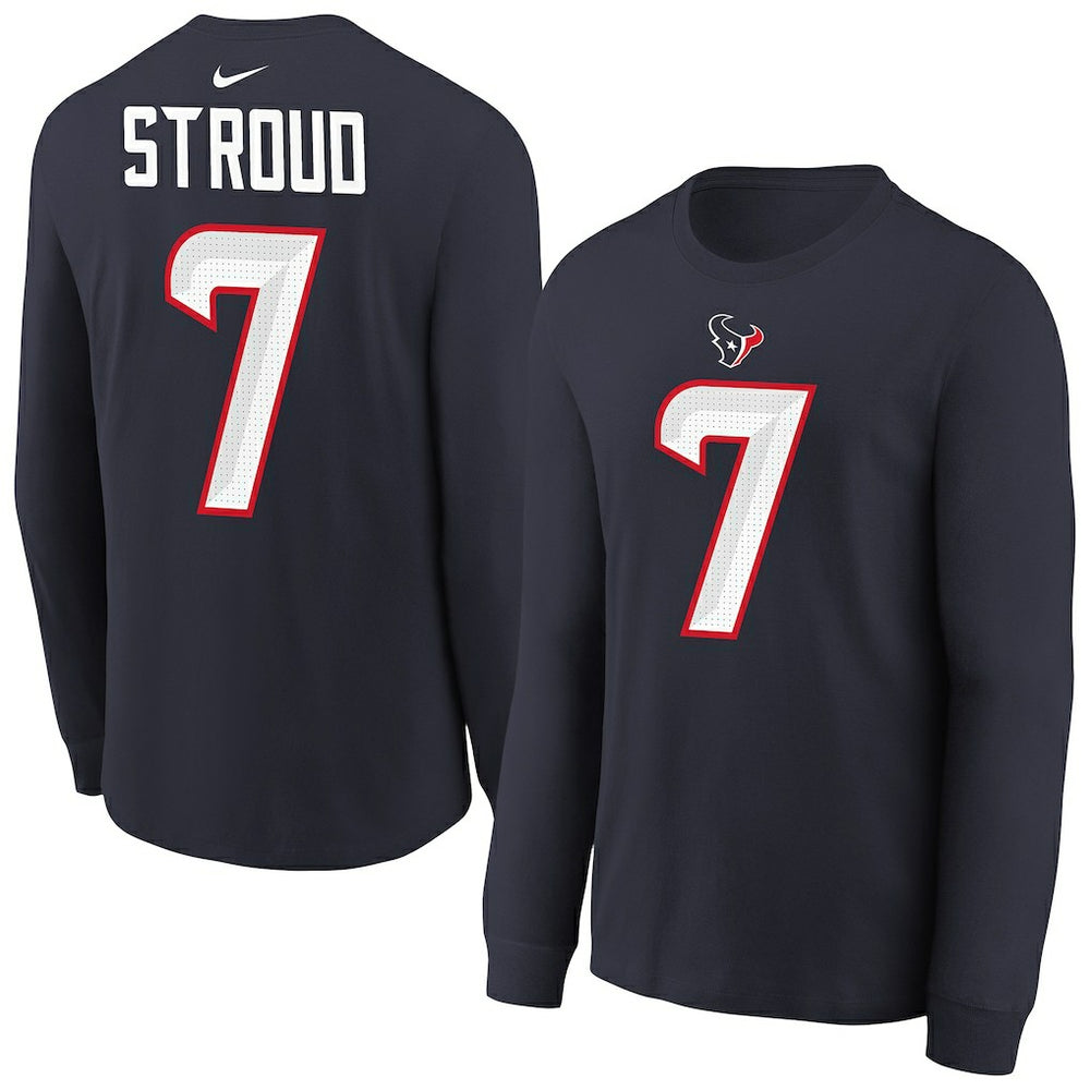 C.J. Stroud Houston Texans Youth Player Name & Number Long Sleeve T-Shirt Navy