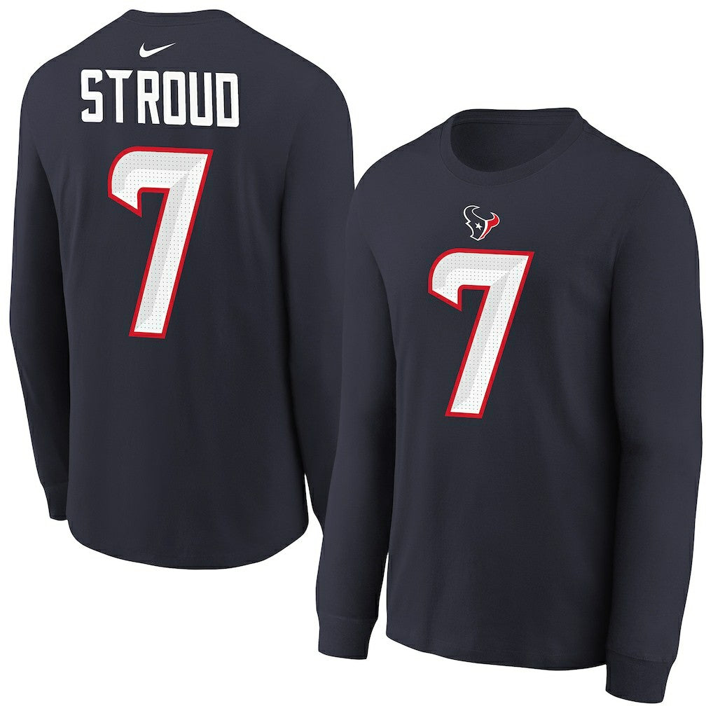 C.J. Stroud Houston Texans Youth Player Name & Number Long Sleeve T-Shirt Navy