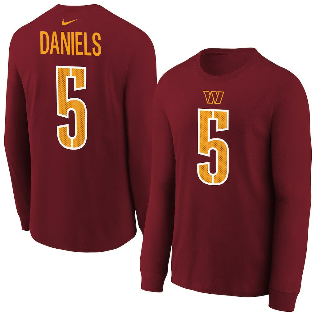 Jayden Daniels Washington Commanders Youth Player Name & Number Long Sleeve T-Shirt Burgundy