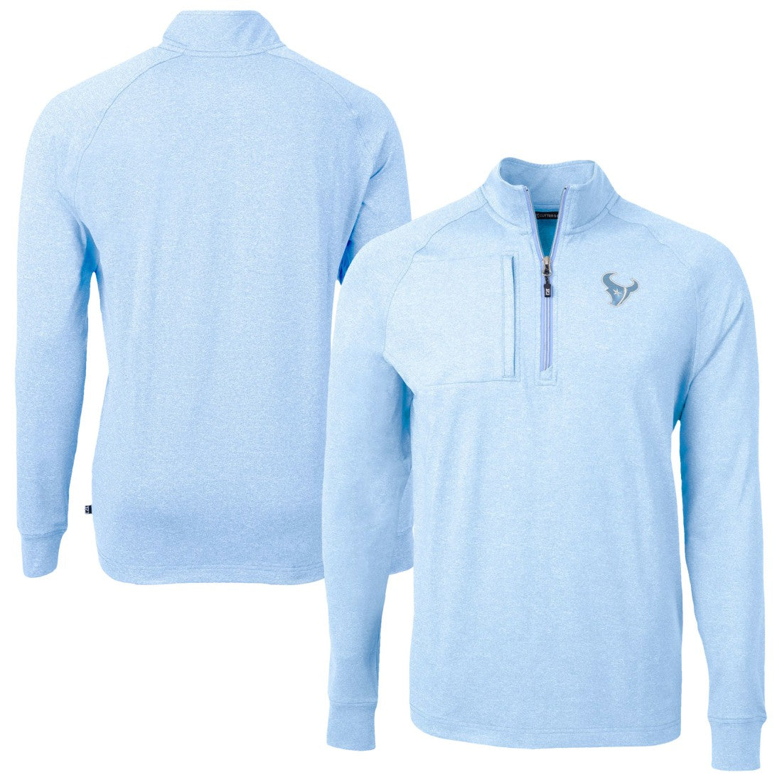 Houston Texans Cutter & Buck Raglan Adapt Eco Knit Heather Quarter-Zip Top Powder Blue