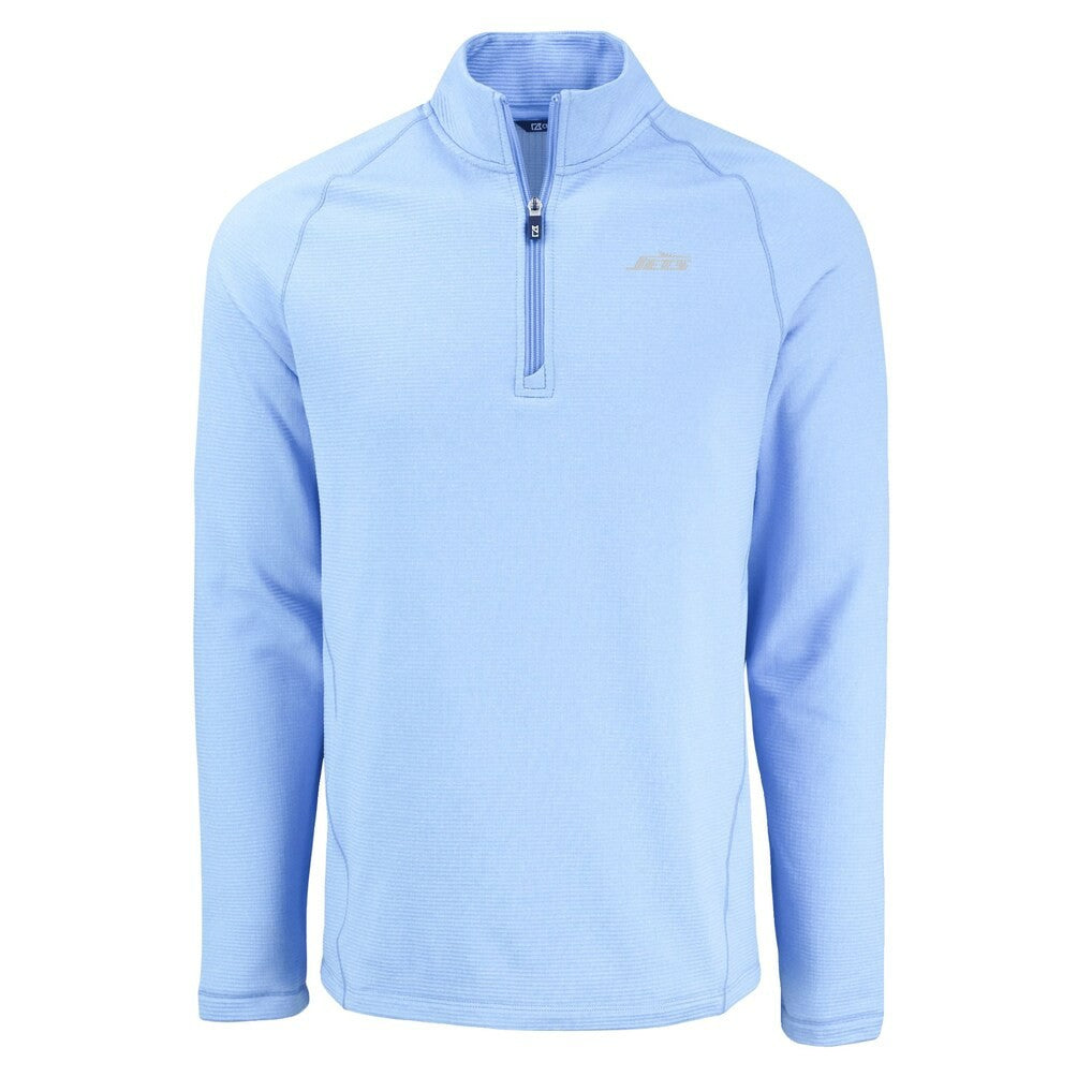 New York Jets Cutter & Buck Peshastin Eco Fleece Recycled Raglan Quarter-Zip Top Powder Blue