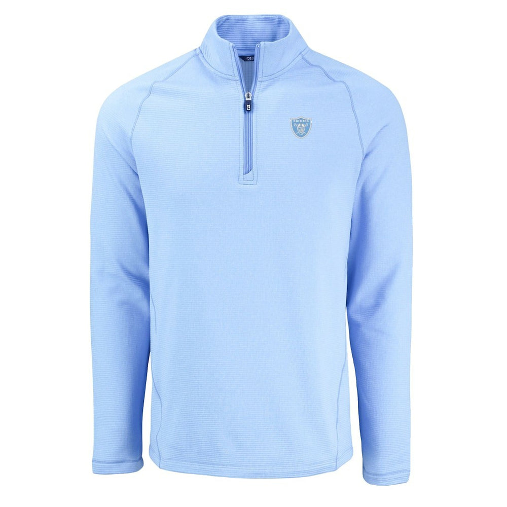 Las Vegas Raiders Cutter & Buck Peshastin Eco Fleece Recycled Raglan Quarter-Zip Top Powder Blue