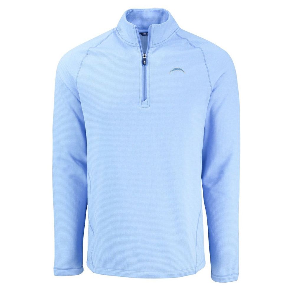 Los Angeles Chargers Cutter & Buck Peshastin Eco Fleece Recycled Raglan Quarter-Zip Top Powder Blue