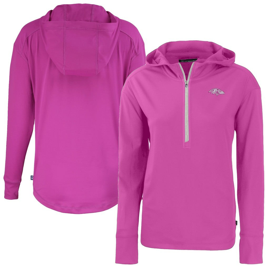 Baltimore Ravens Cutter & Buck Women's Daybreak Eco Recycled Half-Zip Hoodie Pink