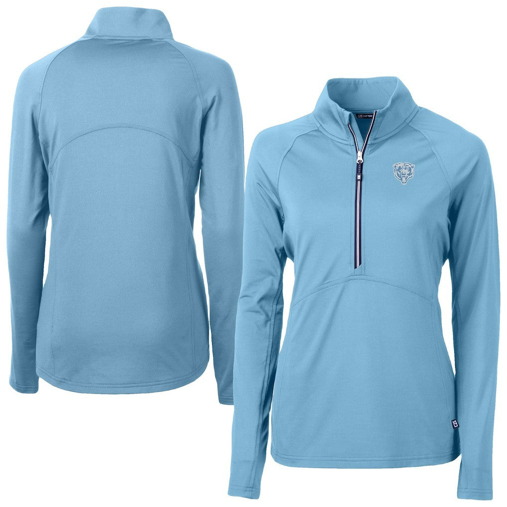 Chicago Bears Cutter & Buck Women's Adapt Eco Knit Stretch Recycled Half-Zip Top Powder Blue