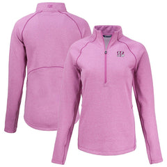 Cincinnati Bengals Cutter & Buck Women's Peshastin Eco Fleece Recycled Half-Zip Top Pink