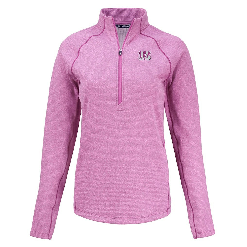Cincinnati Bengals Cutter & Buck Women's Peshastin Eco Fleece Recycled Half-Zip Top Pink