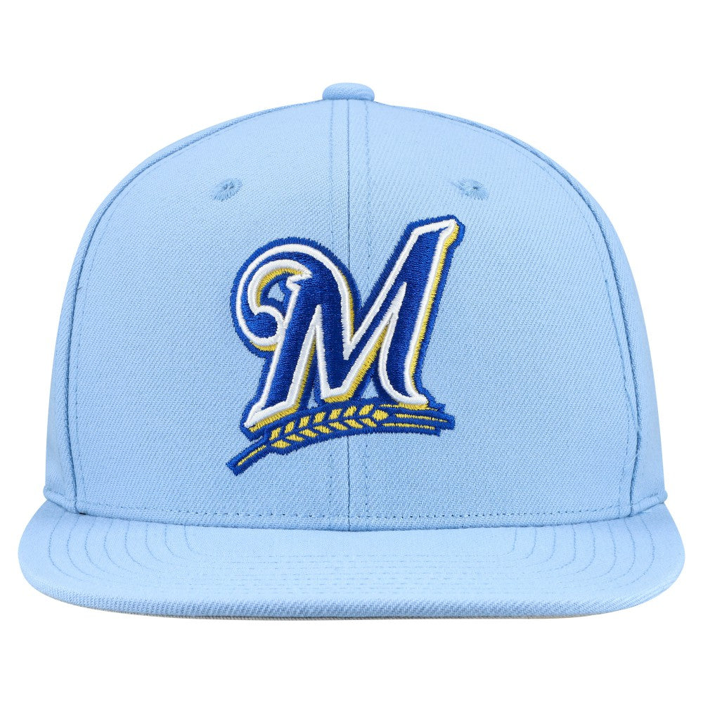 Milwaukee Brewers Mitchell & Ness Cooperstown Collection Basic Flip Snapback Hat - Powder Blue Hats