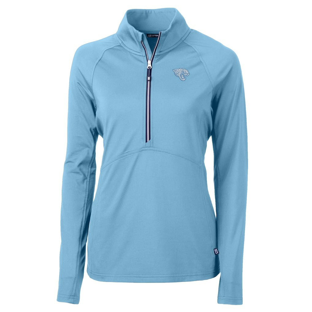Jacksonville Jaguars Cutter & Buck Women's Adapt Eco Knit Stretch Recycled Half-Zip Top Powder Blue