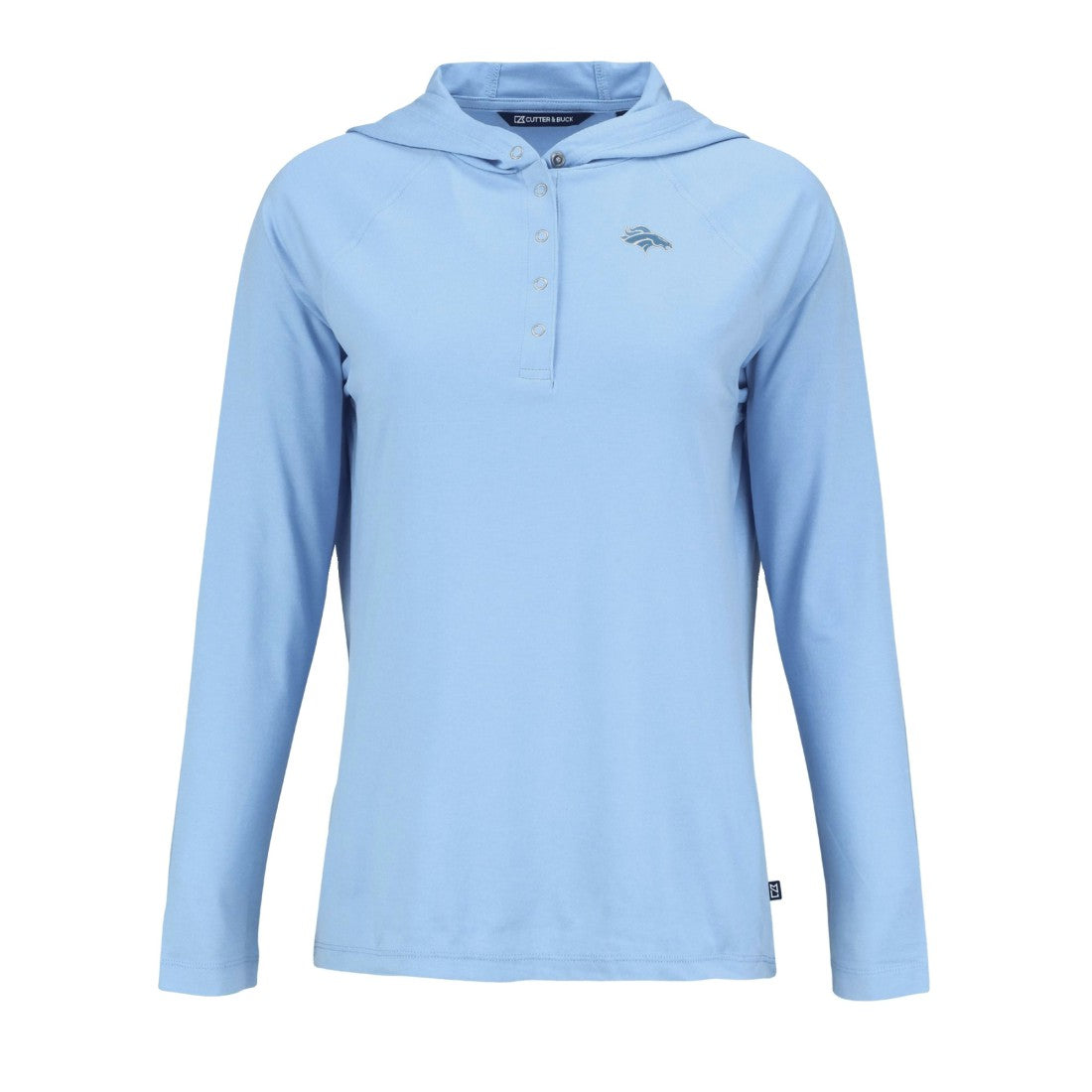 Denver Broncos Cutter & Buck Women's Coastline Epic Comfort Eco Recycled Long Sleeve Hoodie T-Shirt Powder Blue