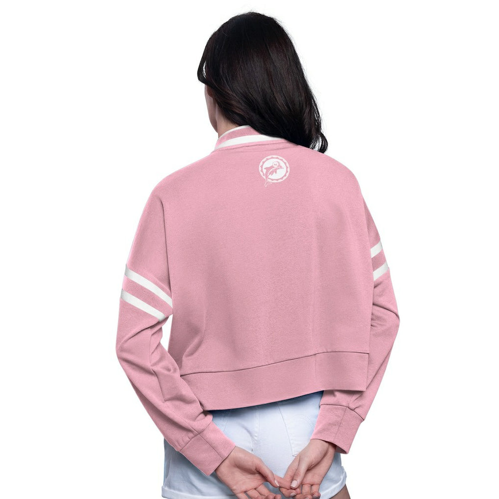 Miami Dolphins Starter Women's Power Play Cropped Pullover Sweatshirt Pink