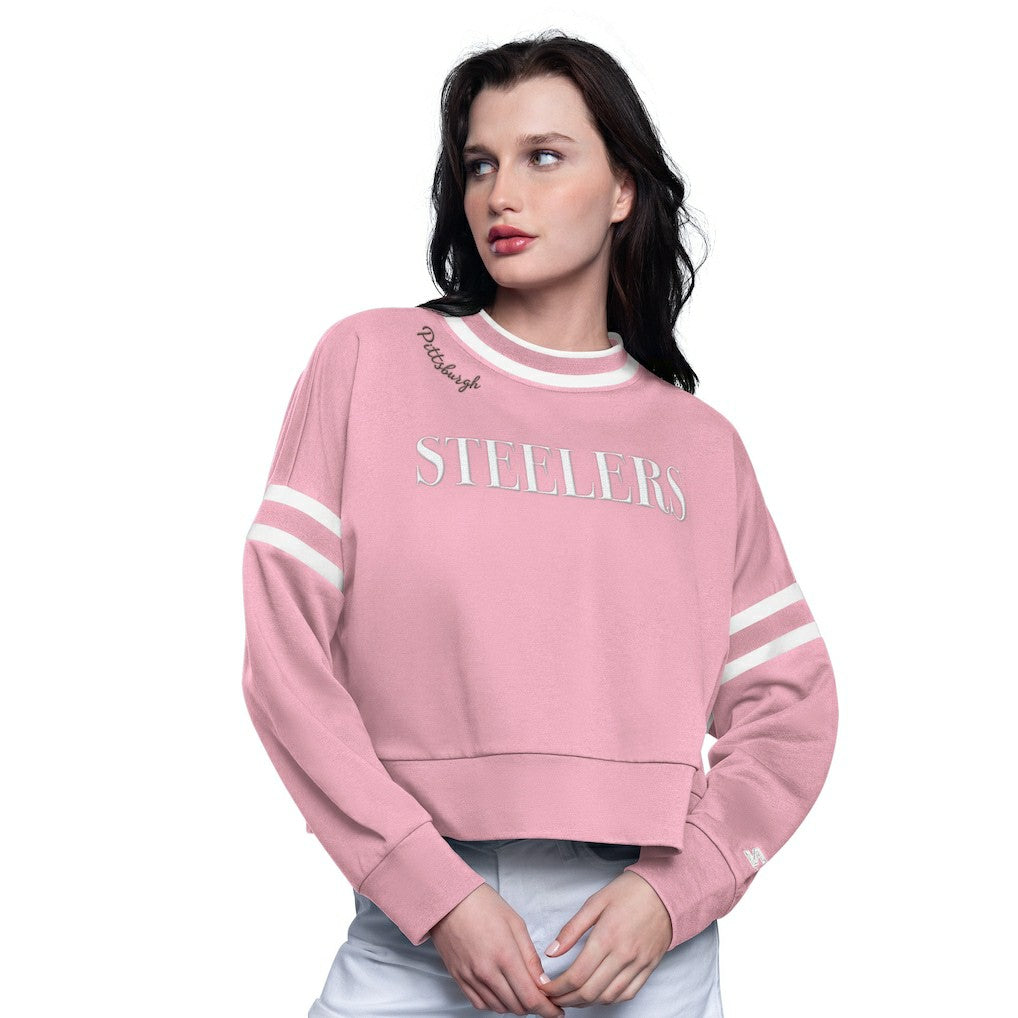 Pittsburgh Steelers Starter Women's Power Play Cropped Pullover Sweatshirt Pink